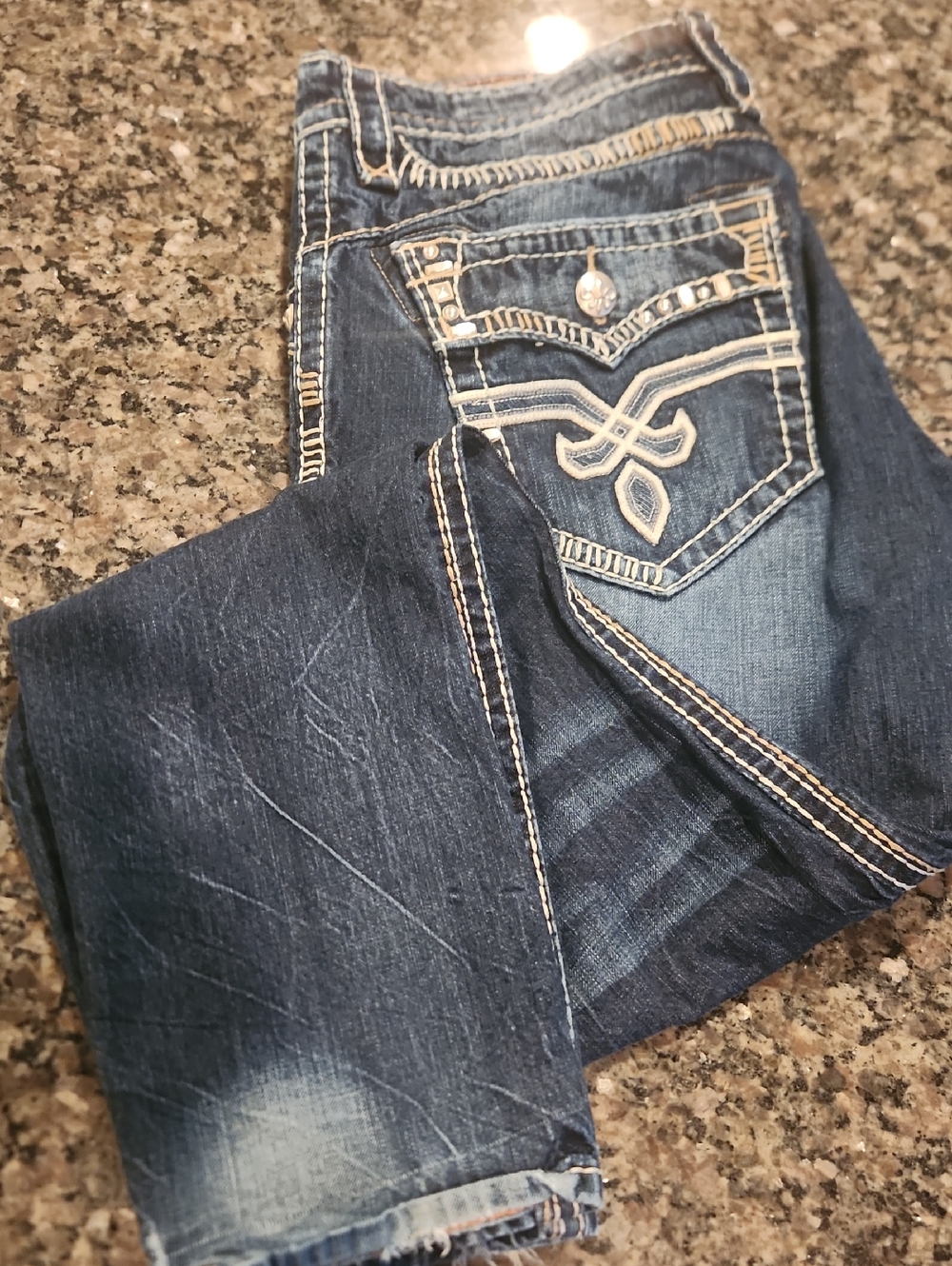 Rock Revival Men's Dark Blue Slim Straight Jeans with Contrast Stitching